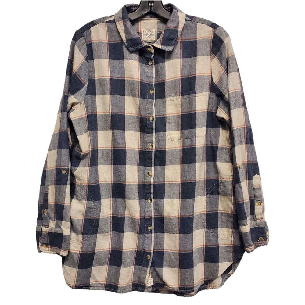 FAT FACE Shirt Womens 12 Blue Check Plaid Button Up Flannel Pockets Outdoor